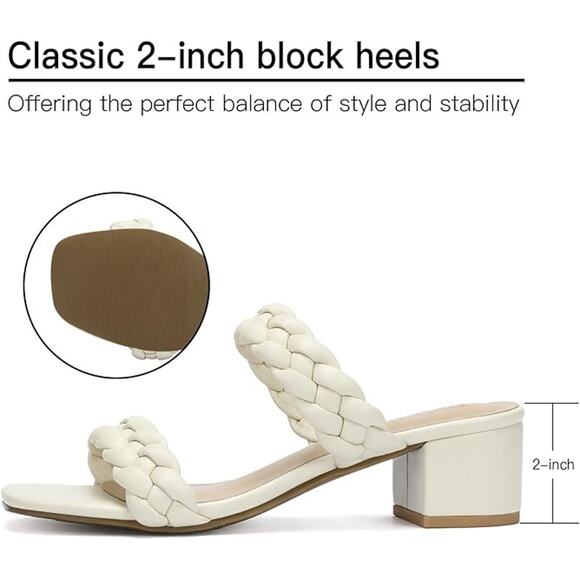 Dobolin Womens 7.5 White Braided Strap Short Chunky Heels Slip on Wedding Shoes - Picture 3 of 6